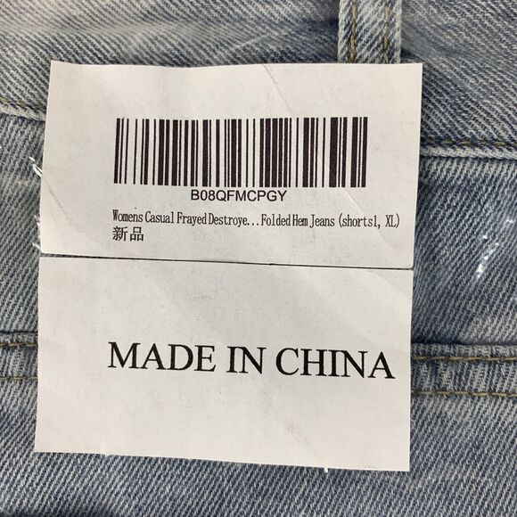 Misslook Casual Destroyed Folded Hem Frayed Jeans Shorts XL Denim Distressed - Picture 4 of 7